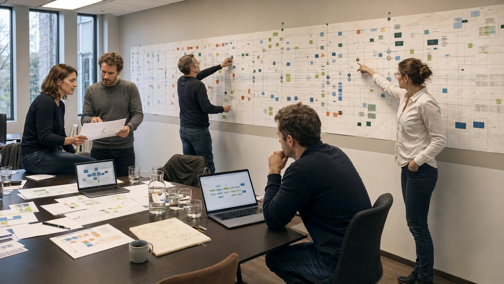 Varios profesionales coordinando un mapa operativo común
